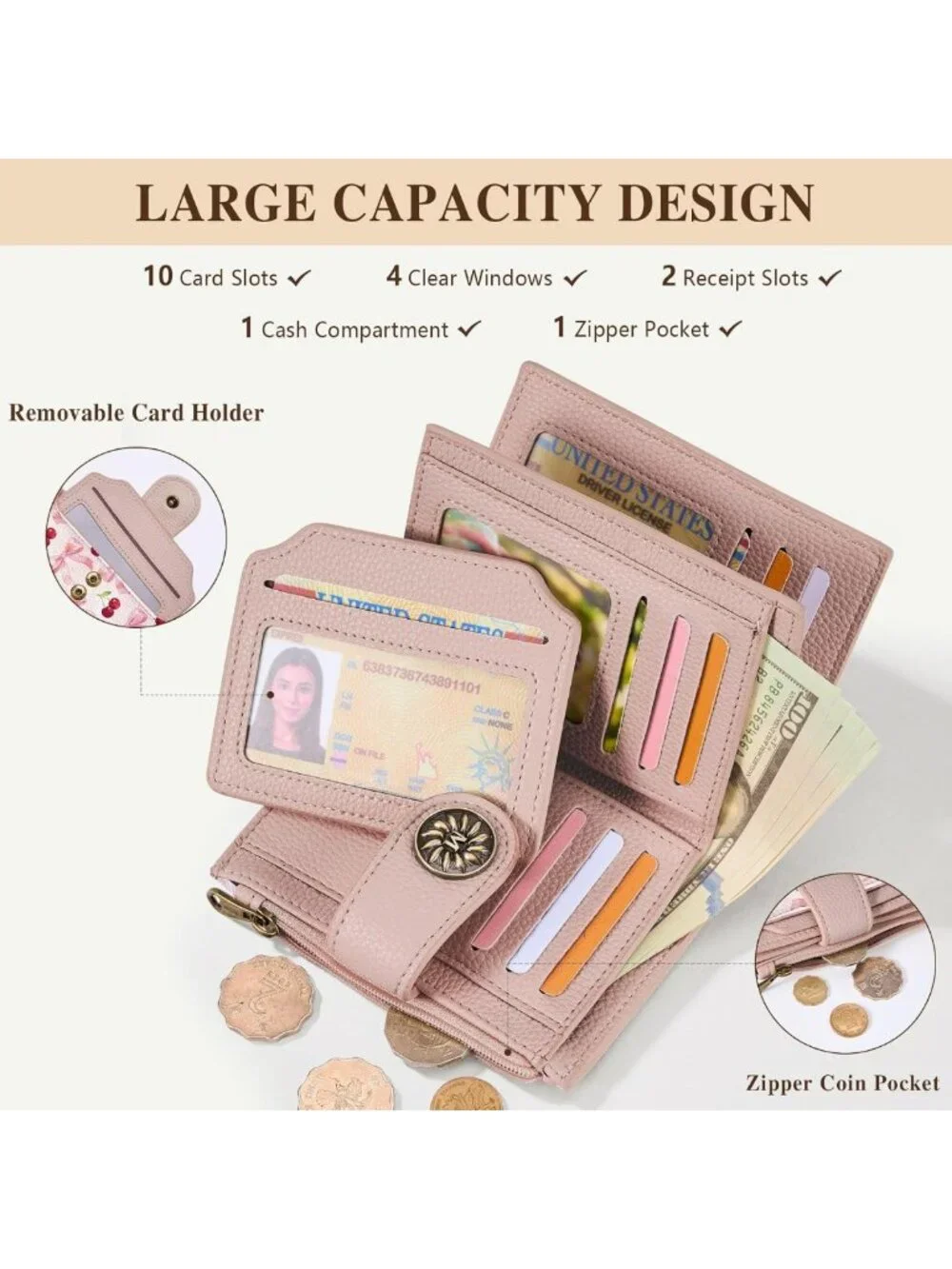 Cute Cherry Bow Wallet - Compact RFID Bifold Purse with Coin Pocket & Card Slots